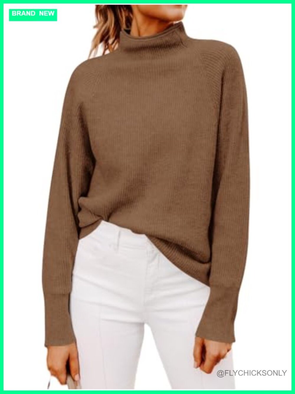 Womens Mock Neck Long Sleeve Ribbed Knit Pullover Sweater Loose Fit